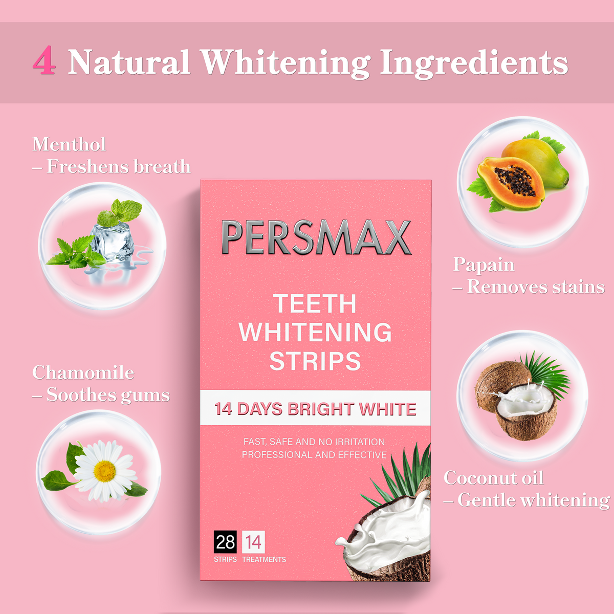 PERSMAX Coconut Flavor Teeth Whitening Strips-14 Treatments 28 Strip - PERSMAX