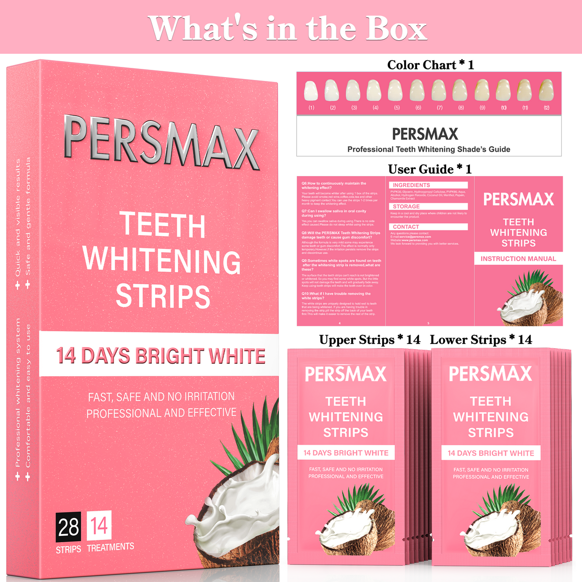 PERSMAX Coconut Flavor Teeth Whitening Strips-14 Treatments 28 Strip - PERSMAX