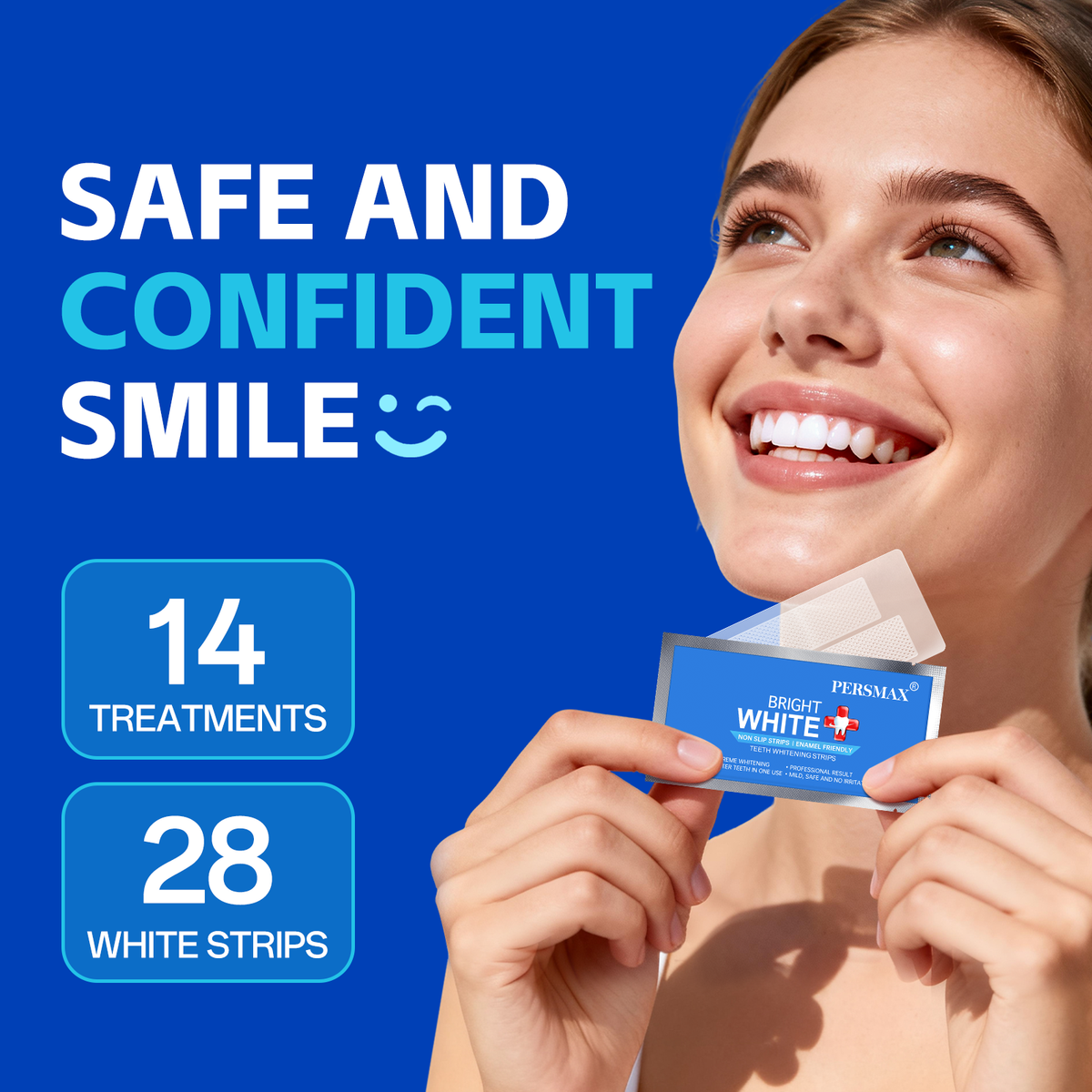 PERSMAX Teeth Whitening Strips – Professional Dentist Approved, Gum-Safe Formula, 28 Non-Slip Strips Kit, 14 Treatment, Pain-Free Express Whitening in 30 Min, Easy to Use for Bright Smile - PERSMAX