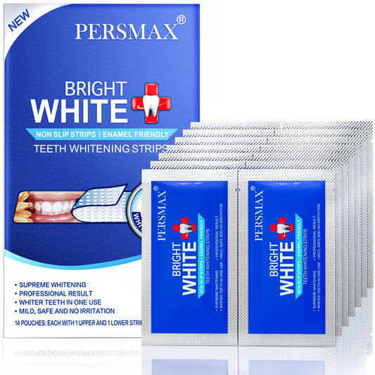 PERSMAX Teeth Whitening Strips – Professional Dentist Approved, Gum-Safe Formula, 28 Non-Slip Strips Kit, 14 Treatment, Pain-Free Express Whitening in 30 Min, Easy to Use for Bright Smile - PERSMAX
