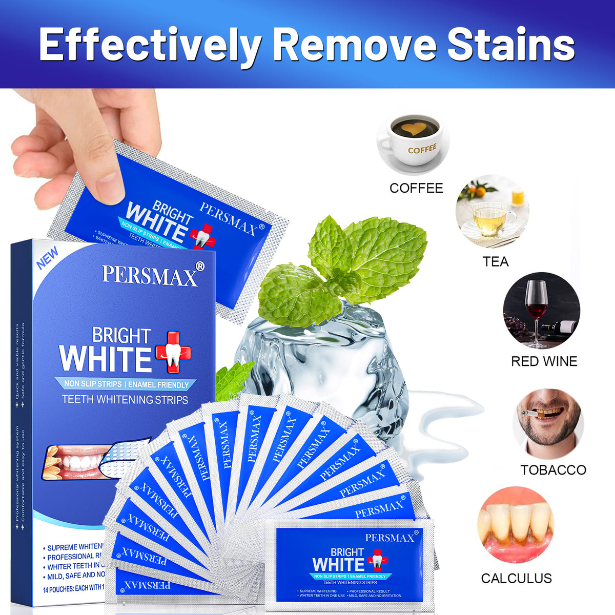 PERSMAX Teeth Whitening Strips – Professional Dentist Approved, Gum-Safe Formula, 28 Non-Slip Strips Kit, 14 Treatment, Pain-Free Express Whitening in 30 Min, Easy to Use for Bright Smile - PERSMAX