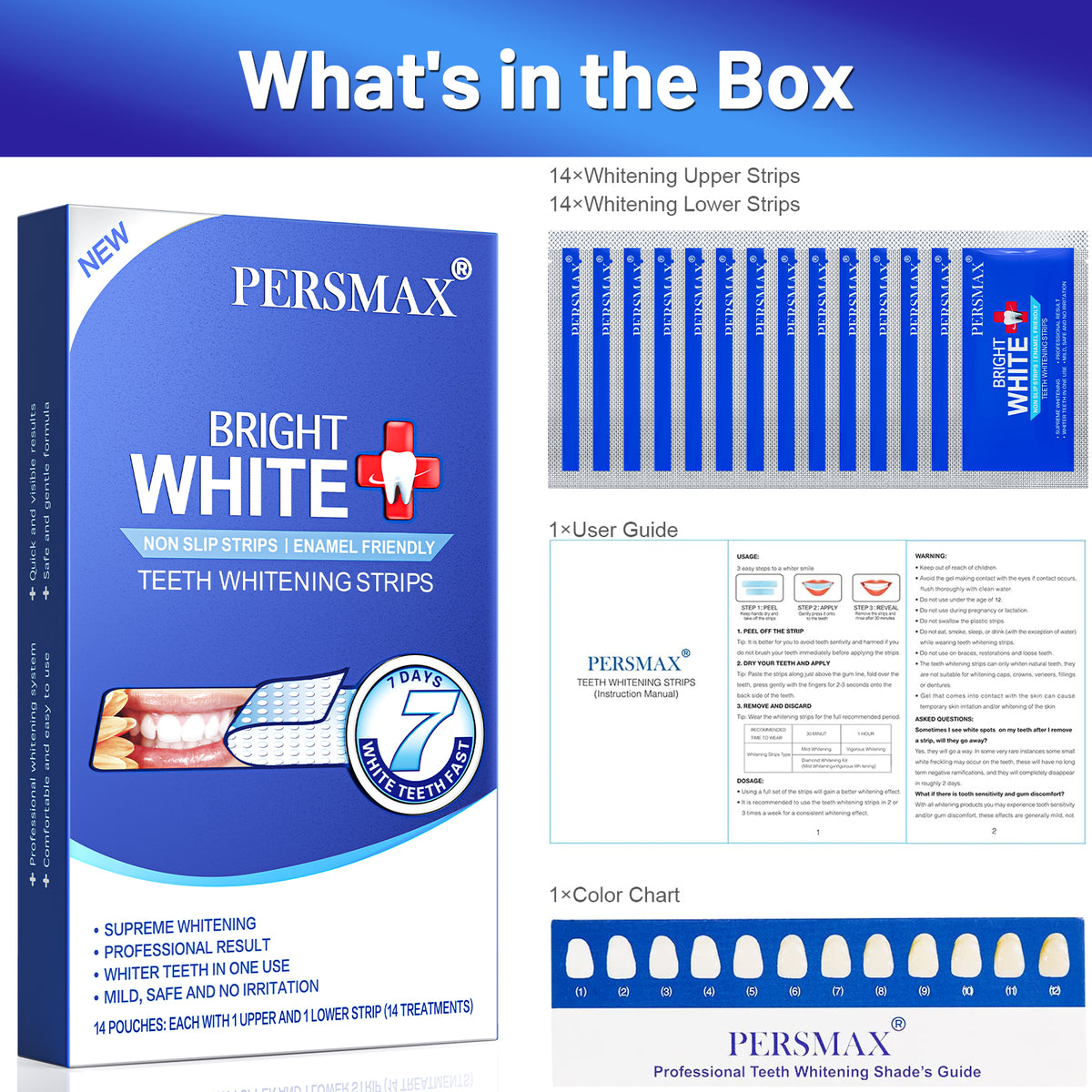 PERSMAX Teeth Whitening Strips – Professional Dentist Approved, Gum-Safe Formula, 28 Non-Slip Strips Kit, 14 Treatment, Pain-Free Express Whitening in 30 Min, Easy to Use for Bright Smile - PERSMAX