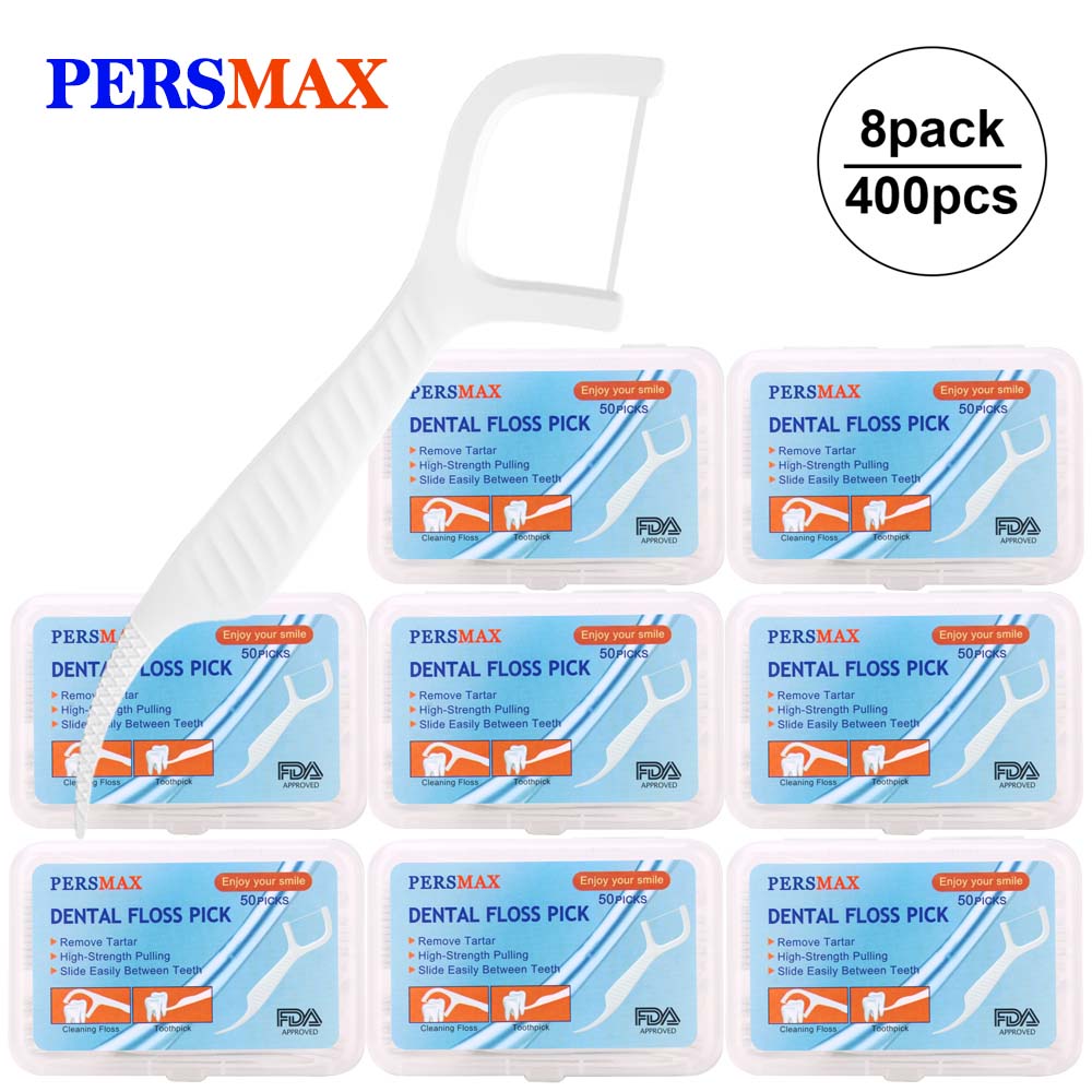 PERSMAX Dental Floss Pick 8pack 400pcs ultra-fine wire to remove teeth gaps family pack adults and children's teeth picking artifact toothpick portable does not hurt teeth - PERSMAX