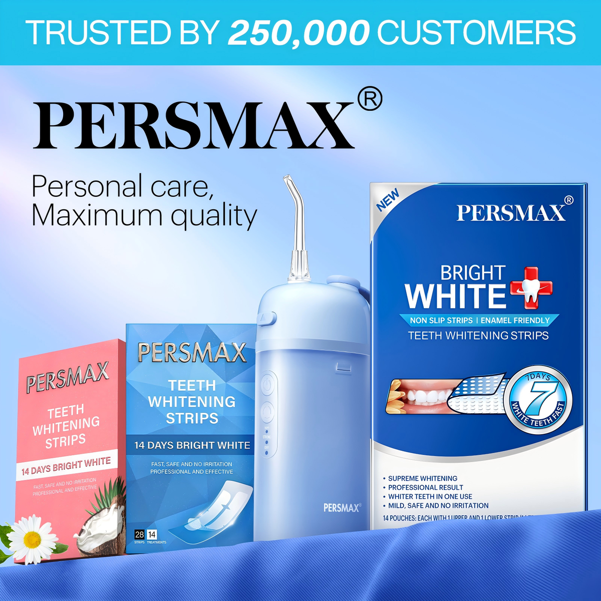 PERSMAX Teeth Whitening Strips – Professional Dentist Approved, Gum-Safe Formula, 28 Non-Slip Strips Kit, 14 Treatment, Pain-Free Express Whitening in 30 Min, Easy to Use for Bright Smile - PERSMAX
